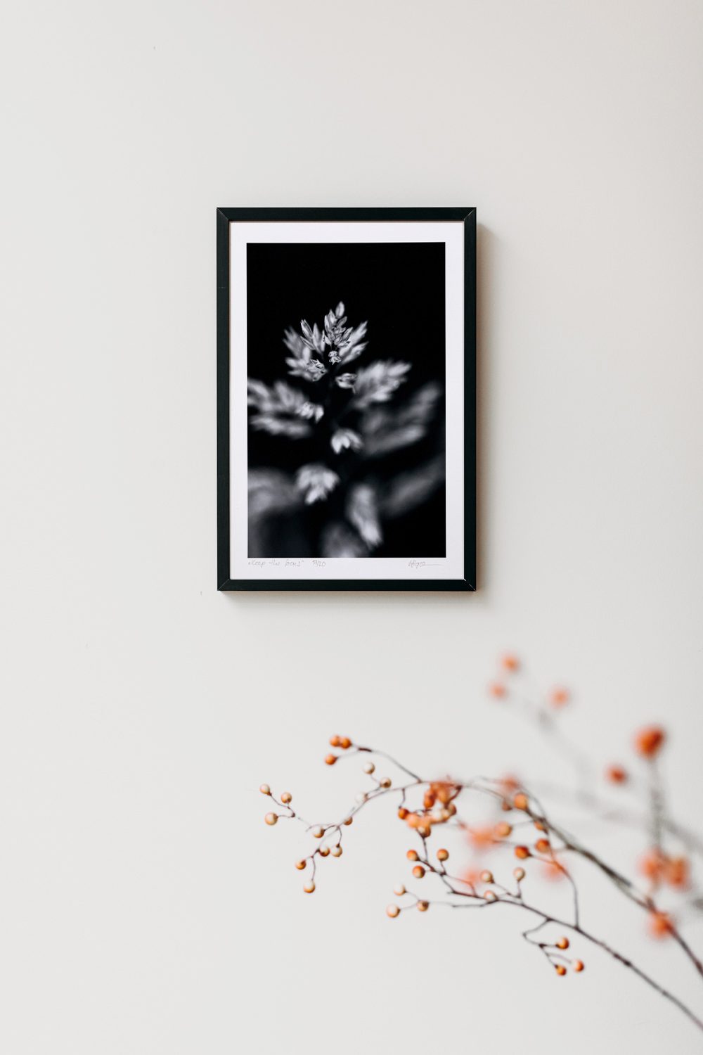 framed limited edition fine art print; Keep the focus hanging on white wall