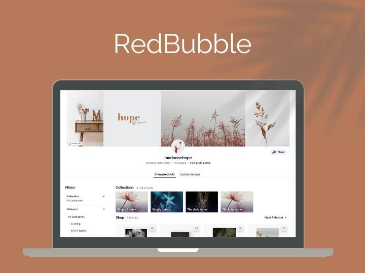 laptop with redbubble shop front