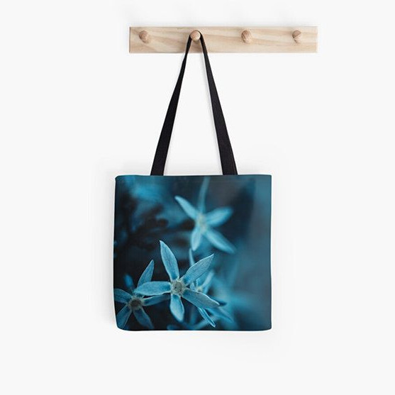 tote bag with blue flower design